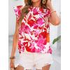 imagePRETTYGARDEN Womens Ruffle Short Sleeve Summer Tops 2025 Trendy Floral Trim Neck Casual Dressy Chiffon Boho Blouses ShirtsWhite Red Flower