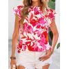 imagePRETTYGARDEN Womens Ruffle Short Sleeve Summer Tops 2025 Trendy Floral Trim Neck Casual Dressy Chiffon Boho Blouses ShirtsWhite Red Flower