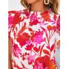 imagePRETTYGARDEN Womens Ruffle Short Sleeve Summer Tops 2025 Trendy Floral Trim Neck Casual Dressy Chiffon Boho Blouses ShirtsWhite Red Flower