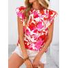 imagePRETTYGARDEN Womens Ruffle Short Sleeve Summer Tops 2025 Trendy Floral Trim Neck Casual Dressy Chiffon Boho Blouses ShirtsWhite Red Flower
