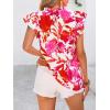 imagePRETTYGARDEN Womens Ruffle Short Sleeve Summer Tops 2025 Trendy Floral Trim Neck Casual Dressy Chiffon Boho Blouses ShirtsWhite Red Flower