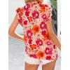 imagePRETTYGARDEN Womens Ruffle Short Sleeve Summer Tops 2025 Trendy Floral Trim Neck Casual Dressy Chiffon Boho Blouses ShirtsYellow Red Flower