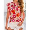 imagePRETTYGARDEN Womens Ruffle Short Sleeve Summer Tops 2025 Trendy Floral Trim Neck Casual Dressy Chiffon Boho Blouses ShirtsYellow Red Flower