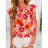 imagePRETTYGARDEN Womens Ruffle Short Sleeve Summer Tops 2025 Trendy Floral Trim Neck Casual Dressy Chiffon Boho Blouses ShirtsYellow Red Flower