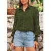 imagePRETTYGARDEN Womens Spring Button Down Shirts Dressy Casual Fall Long Puff Sleeve Eyelet Loose Fit Collared Blouse TopArmy Green