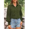 imagePRETTYGARDEN Womens Spring Button Down Shirts Dressy Casual Fall Long Puff Sleeve Eyelet Loose Fit Collared Blouse TopArmy Green