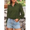 imagePRETTYGARDEN Womens Spring Button Down Shirts Dressy Casual Fall Long Puff Sleeve Eyelet Loose Fit Collared Blouse TopArmy Green