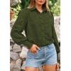 imagePRETTYGARDEN Womens Spring Button Down Shirts Dressy Casual Fall Long Puff Sleeve Eyelet Loose Fit Collared Blouse TopArmy Green
