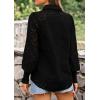 imagePRETTYGARDEN Womens Spring Button Down Shirts Dressy Casual Fall Long Puff Sleeve Eyelet Loose Fit Collared Blouse TopBlack