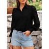 imagePRETTYGARDEN Womens Spring Button Down Shirts Dressy Casual Fall Long Puff Sleeve Eyelet Loose Fit Collared Blouse TopBlack