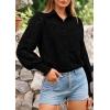 imagePRETTYGARDEN Womens Spring Button Down Shirts Dressy Casual Fall Long Puff Sleeve Eyelet Loose Fit Collared Blouse TopBlack