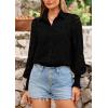 imagePRETTYGARDEN Womens Spring Button Down Shirts Dressy Casual Fall Long Puff Sleeve Eyelet Loose Fit Collared Blouse TopBlack