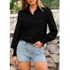 imagePRETTYGARDEN Womens Spring Button Down Shirts Dressy Casual Fall Long Puff Sleeve Eyelet Loose Fit Collared Blouse TopBlack