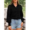 imagePRETTYGARDEN Womens Spring Button Down Shirts Dressy Casual Fall Long Puff Sleeve Eyelet Loose Fit Collared Blouse TopBlack