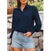 imagePRETTYGARDEN Womens Spring Button Down Shirts Dressy Casual Fall Long Puff Sleeve Eyelet Loose Fit Collared Blouse TopNavy