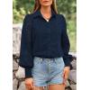 imagePRETTYGARDEN Womens Spring Button Down Shirts Dressy Casual Fall Long Puff Sleeve Eyelet Loose Fit Collared Blouse TopNavy