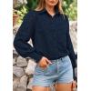 imagePRETTYGARDEN Womens Spring Button Down Shirts Dressy Casual Fall Long Puff Sleeve Eyelet Loose Fit Collared Blouse TopNavy