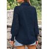imagePRETTYGARDEN Womens Spring Button Down Shirts Dressy Casual Fall Long Puff Sleeve Eyelet Loose Fit Collared Blouse TopNavy