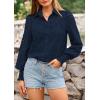 imagePRETTYGARDEN Womens Spring Button Down Shirts Dressy Casual Fall Long Puff Sleeve Eyelet Loose Fit Collared Blouse TopNavy