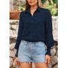 imagePRETTYGARDEN Womens Spring Button Down Shirts Dressy Casual Fall Long Puff Sleeve Eyelet Loose Fit Collared Blouse TopNavy