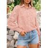imagePRETTYGARDEN Womens Spring Button Down Shirts Dressy Casual Fall Long Puff Sleeve Eyelet Loose Fit Collared Blouse TopPink