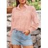 imagePRETTYGARDEN Womens Spring Button Down Shirts Dressy Casual Fall Long Puff Sleeve Eyelet Loose Fit Collared Blouse TopPink