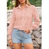 imagePRETTYGARDEN Womens Spring Button Down Shirts Dressy Casual Fall Long Puff Sleeve Eyelet Loose Fit Collared Blouse TopPink