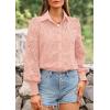 imagePRETTYGARDEN Womens Spring Button Down Shirts Dressy Casual Fall Long Puff Sleeve Eyelet Loose Fit Collared Blouse TopPink