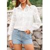 imagePRETTYGARDEN Womens Spring Button Down Shirts Dressy Casual Fall Long Puff Sleeve Eyelet Loose Fit Collared Blouse TopWhite
