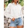 imagePRETTYGARDEN Womens Spring Button Down Shirts Dressy Casual Fall Long Puff Sleeve Eyelet Loose Fit Collared Blouse TopWhite