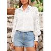 imagePRETTYGARDEN Womens Spring Button Down Shirts Dressy Casual Fall Long Puff Sleeve Eyelet Loose Fit Collared Blouse TopWhite