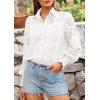 imagePRETTYGARDEN Womens Spring Button Down Shirts Dressy Casual Fall Long Puff Sleeve Eyelet Loose Fit Collared Blouse TopWhite