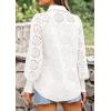 imagePRETTYGARDEN Womens Spring Button Down Shirts Dressy Casual Fall Long Puff Sleeve Eyelet Loose Fit Collared Blouse TopWhite