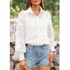 imagePRETTYGARDEN Womens Spring Button Down Shirts Dressy Casual Fall Long Puff Sleeve Eyelet Loose Fit Collared Blouse TopWhite