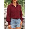 imagePRETTYGARDEN Womens Spring Button Down Shirts Dressy Casual Fall Long Puff Sleeve Eyelet Loose Fit Collared Blouse TopWine Red