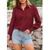 imagePRETTYGARDEN Womens Spring Button Down Shirts Dressy Casual Fall Long Puff Sleeve Eyelet Loose Fit Collared Blouse TopWine Red