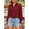 imagePRETTYGARDEN Womens Spring Button Down Shirts Dressy Casual Fall Long Puff Sleeve Eyelet Loose Fit Collared Blouse TopWine Red