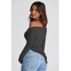 imagePRETTYGARDEN Womens Spring Long Sleeve Y2K Crop Top Trendy Off Shoulder Asymmetrical Fitted Knit Tee Shirts Going Out TopsBlack