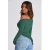 imagePRETTYGARDEN Womens Spring Long Sleeve Y2K Crop Top Trendy Off Shoulder Asymmetrical Fitted Knit Tee Shirts Going Out TopsDark Green