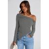 imagePRETTYGARDEN Womens Spring Long Sleeve Y2K Crop Top Trendy Off Shoulder Asymmetrical Fitted Knit Tee Shirts Going Out TopsGrey