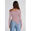 imagePRETTYGARDEN Womens Spring Long Sleeve Y2K Crop Top Trendy Off Shoulder Asymmetrical Fitted Knit Tee Shirts Going Out TopsGrey Pink