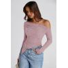 imagePRETTYGARDEN Womens Spring Long Sleeve Y2K Crop Top Trendy Off Shoulder Asymmetrical Fitted Knit Tee Shirts Going Out TopsGrey Pink
