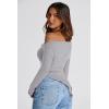 imagePRETTYGARDEN Womens Spring Long Sleeve Y2K Crop Top Trendy Off Shoulder Asymmetrical Fitted Knit Tee Shirts Going Out TopsLight Grey