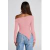 imagePRETTYGARDEN Womens Spring Long Sleeve Y2K Crop Top Trendy Off Shoulder Asymmetrical Fitted Knit Tee Shirts Going Out TopsPink