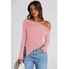 imagePRETTYGARDEN Womens Spring Long Sleeve Y2K Crop Top Trendy Off Shoulder Asymmetrical Fitted Knit Tee Shirts Going Out TopsPink
