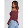 imagePRETTYGARDEN Womens Spring Long Sleeve Y2K Crop Top Trendy Off Shoulder Asymmetrical Fitted Knit Tee Shirts Going Out TopsWine Red