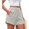 imagePRETTYGARDEN Womens Striped Boxer Shorts Summer 2025 Trendy Casual Elastic Waist Lounge Sleep Pajama Bottoms Beach ShortsStriped Grey Blue White