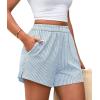 imagePRETTYGARDEN Womens Striped Boxer Shorts Summer 2025 Trendy Casual Elastic Waist Lounge Sleep Pajama Bottoms Beach ShortsStriped Light Blue White