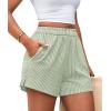 imagePRETTYGARDEN Womens Striped Boxer Shorts Summer 2025 Trendy Casual Elastic Waist Lounge Sleep Pajama Bottoms Beach ShortsStriped Light Green White