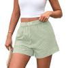 imagePRETTYGARDEN Womens Striped Boxer Shorts Summer 2025 Trendy Casual Elastic Waist Lounge Sleep Pajama Bottoms Beach ShortsStriped Light Green White